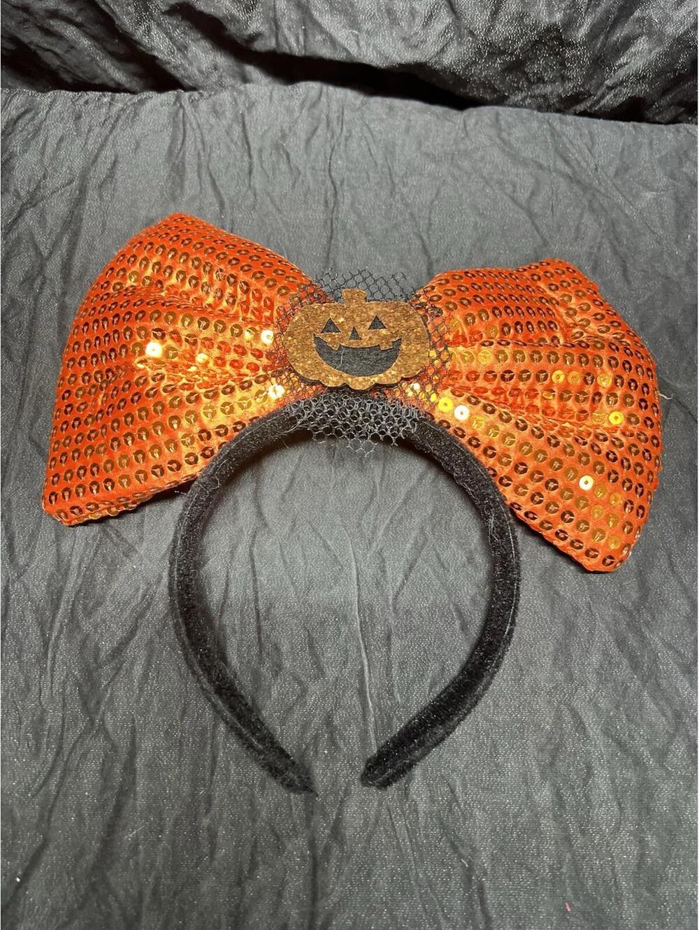 Halloween Big Orange Bow Sequined Pumpkin Headband